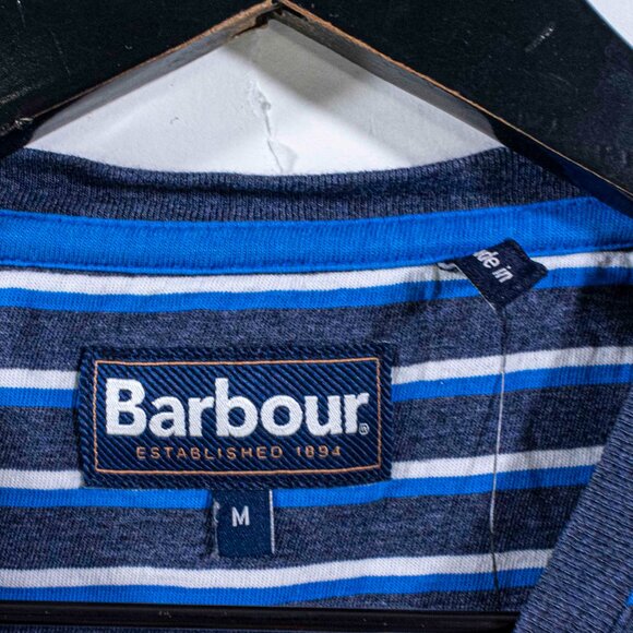 Barbour Striped Spell Out T-Shirt Surf Skate Medium Preppy Y2K Streetwear - Picture 5 of 9
